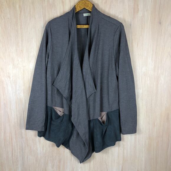 LOGO by Lori Goldstein Lounge Lagenlook Gray Draped Open Front Cozy Cardigan LG - Picture 1 of 13